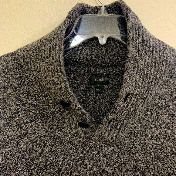 J. CREW SWEATER MEN LARGE GRAY 100% LAMBS WOOL MARBLED KNIT SHAWL COLLAR. - Picture 3 of 10
